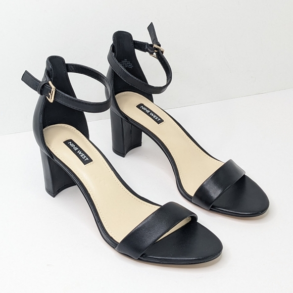 Nine West Pruce Heeled Sandals, Black Leather, Women's 9 - Picture 1 of 6
